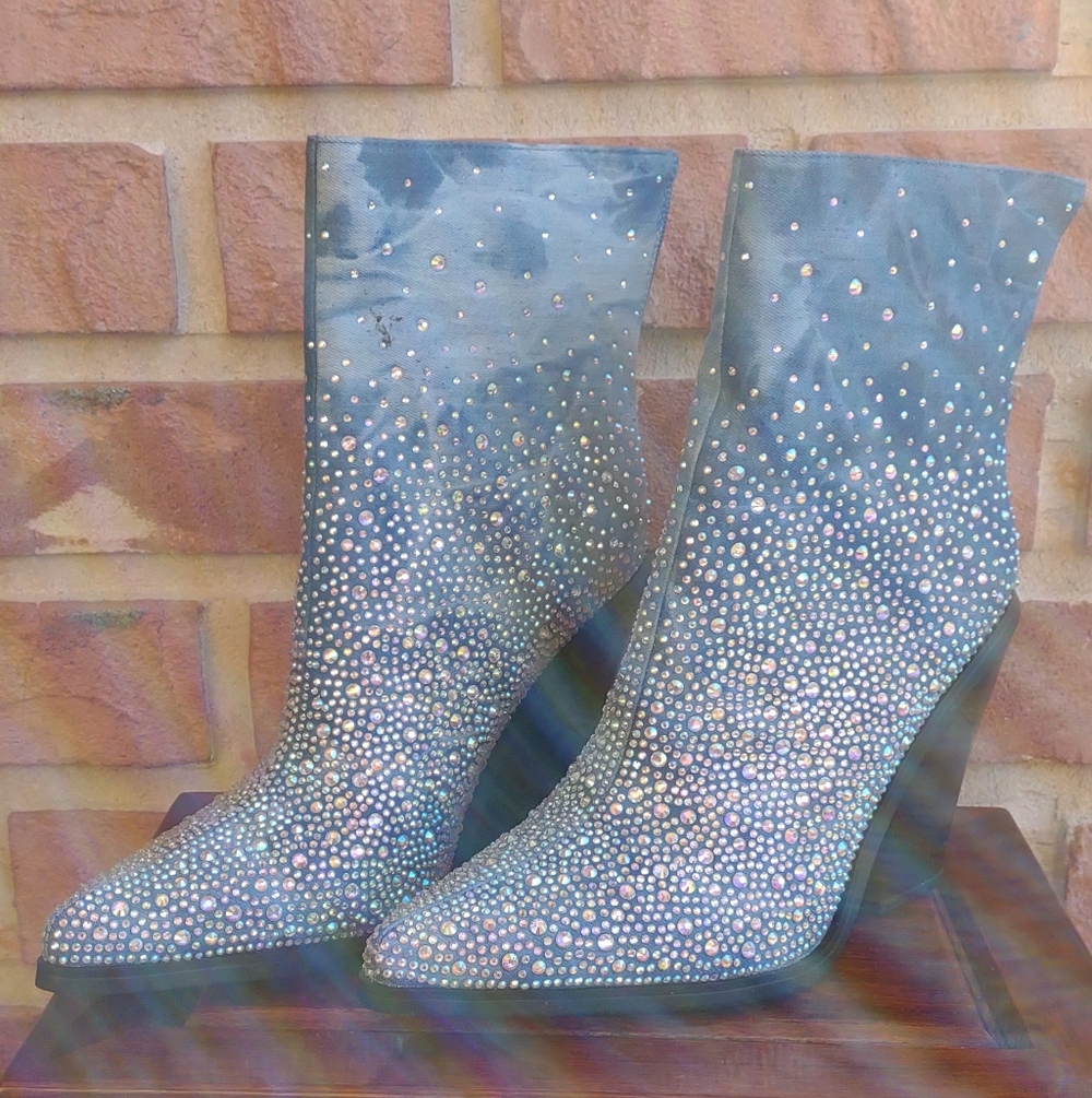 Azalea Wang Soulard Elegant Denim Blue Rhinestone Women's Boot sz 7M - Picture 3 of 6